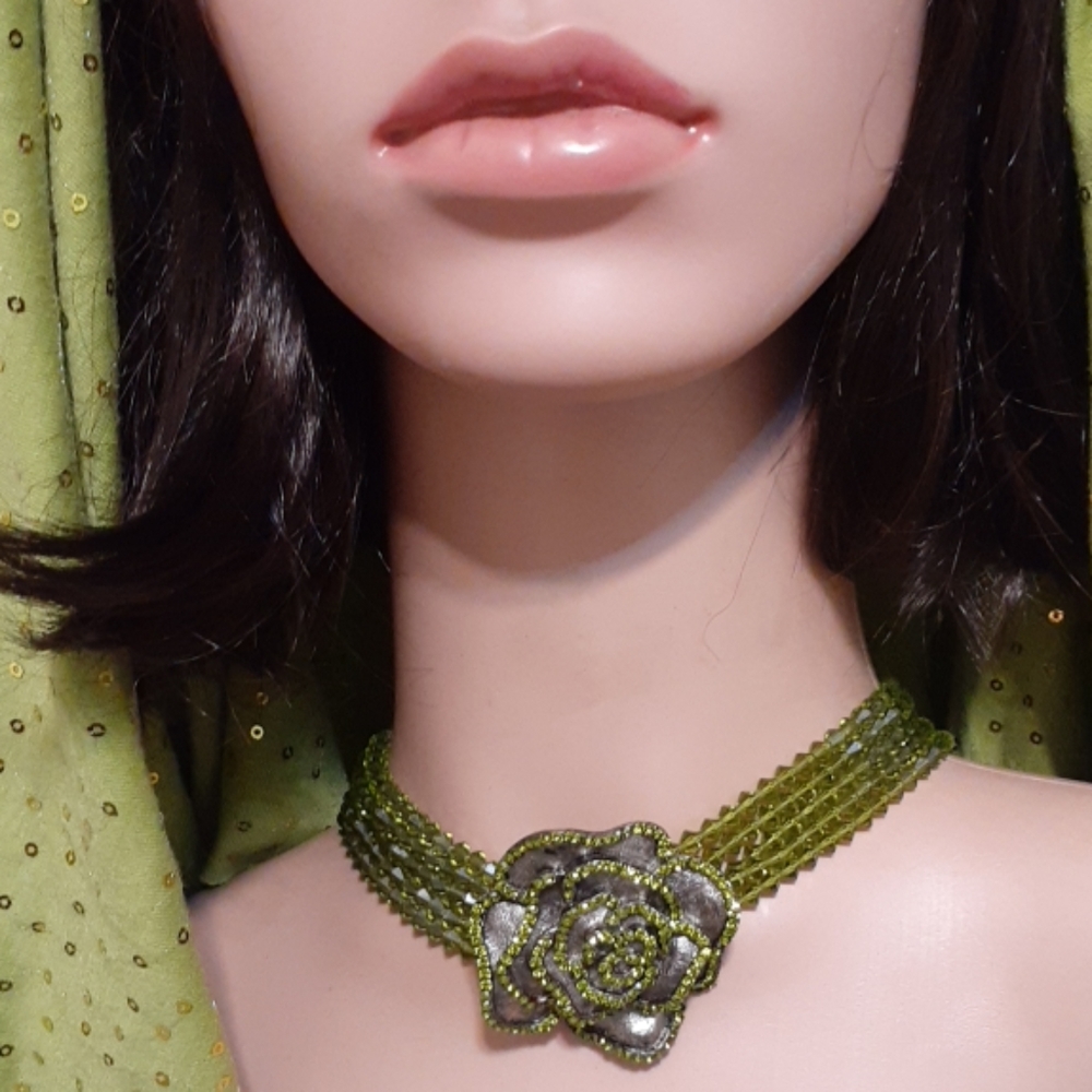 Vintage glass bead and rhinestone choker